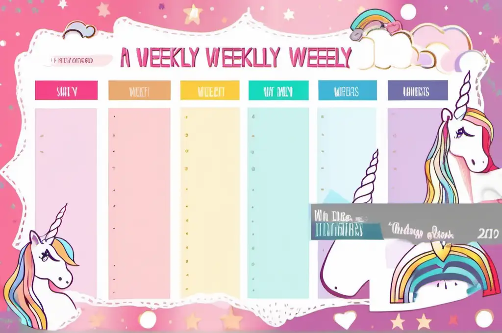 Colorful Unicorn Weekly Planner for Organizing Your Schedule
