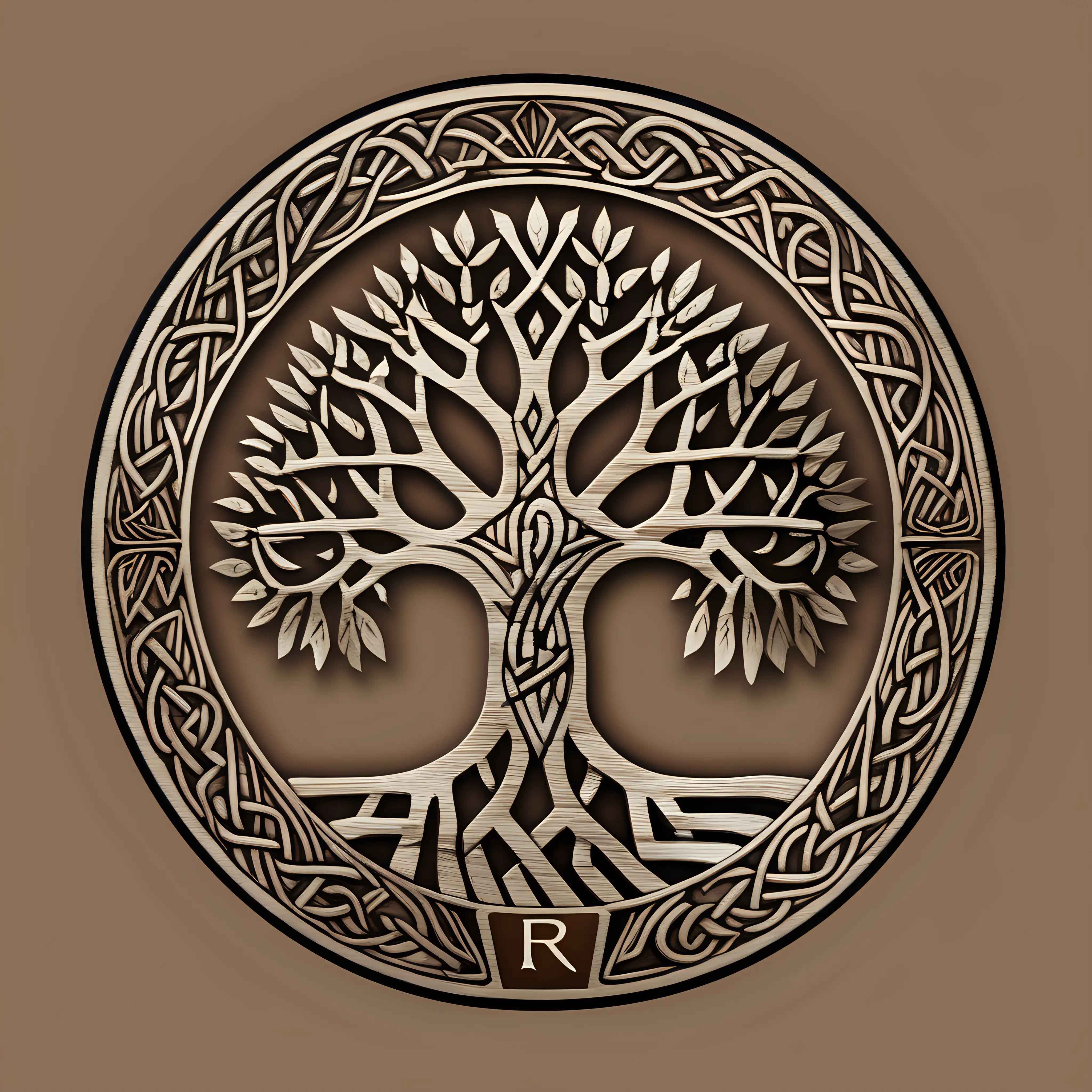 For the logo of "Runa":

Visualize a robust tree with Viking runes etched into its trunk, representing strength and wisdom. The branches form a triskelion motif, symbolizing resilience and growth. Earthy tones and bold typography convey the company's essence succinctly.




