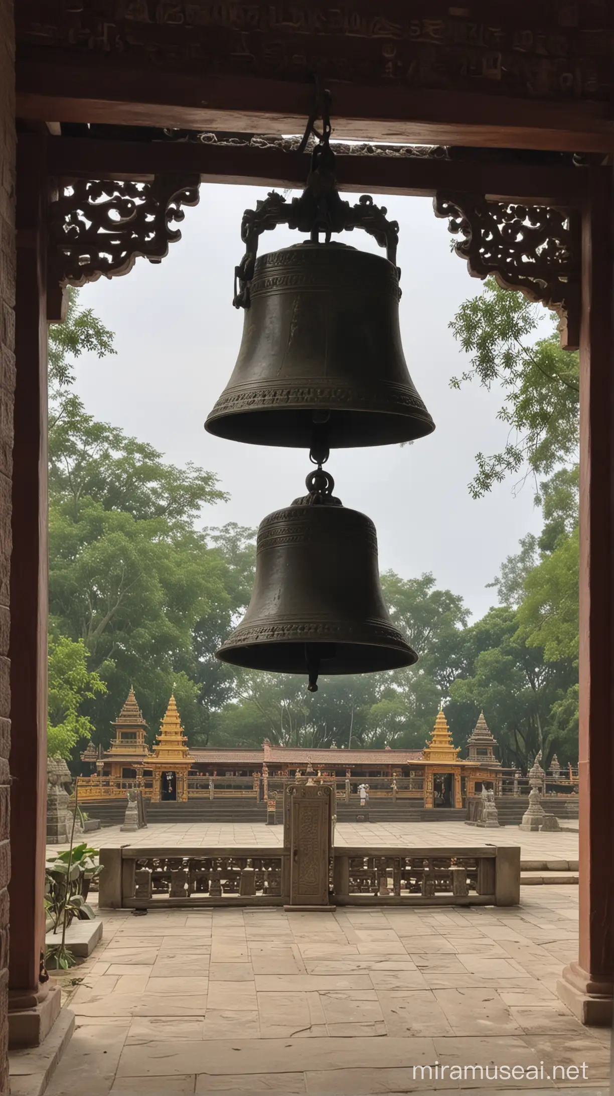 Ancient Temple Bell with Intricate Carvings