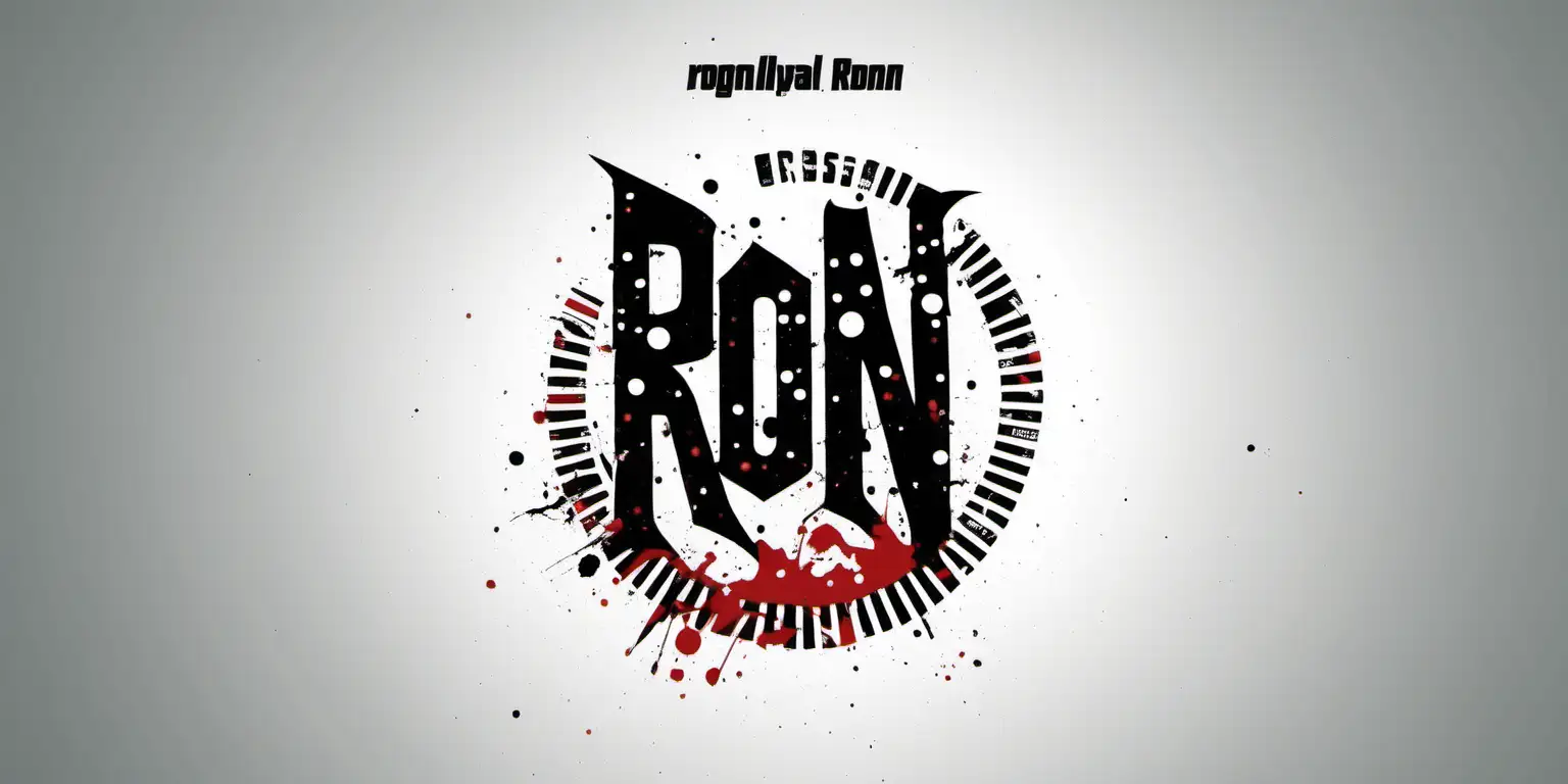 create a logo with text only the name RØN in a trash polka design
