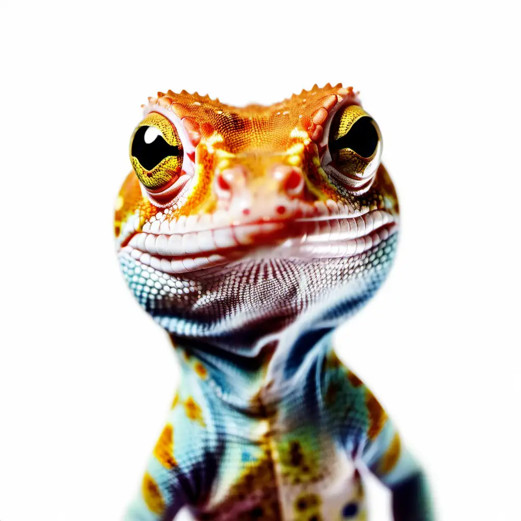 Majestic Gecko Portrait in Ultrafine Detail on a White Background