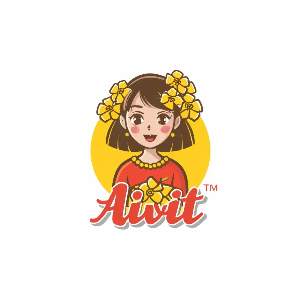 a logo design,with the text 'Aivit', main symbol:Design a logo for a Thai chrysanthemum tea brand named 'Aivit', featuring a cute, teenage girl cartoon character wearing a sabrina neckline shirt and incorporating the brand name within the logo composition. The logo should include the following elements:,complex,be used in Restaurant industry,clear background