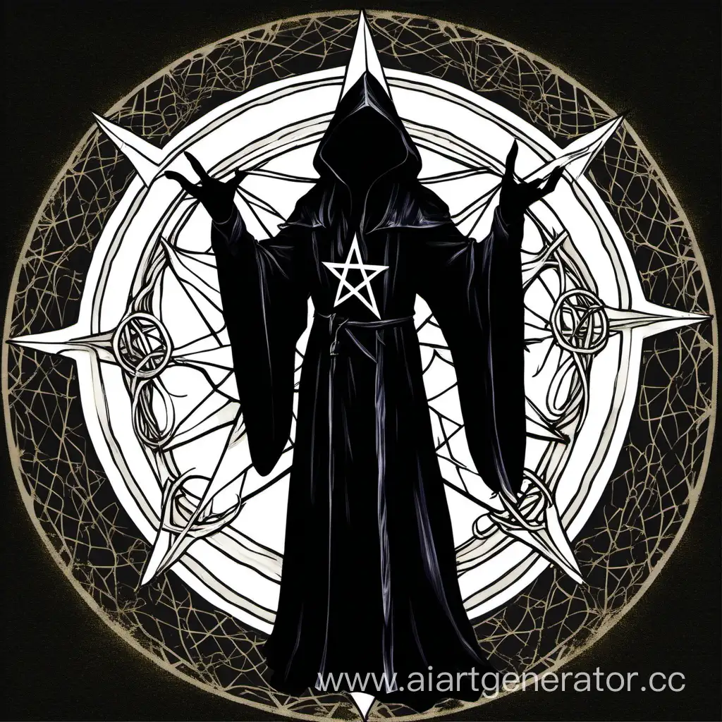 Mage in blacke robe, black pentagrams