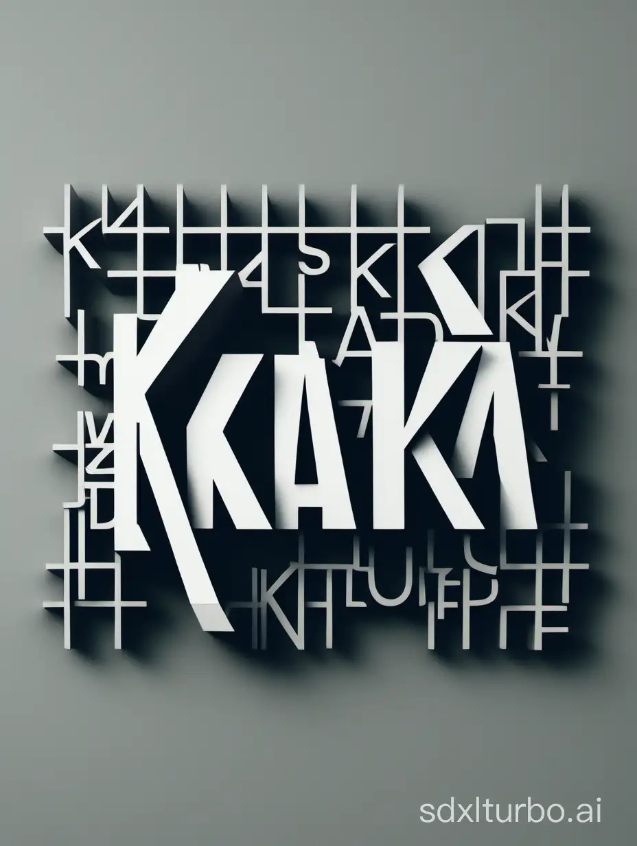 The screen is filled with the letters 'KaKa', against a dark background, in a minimalist style.