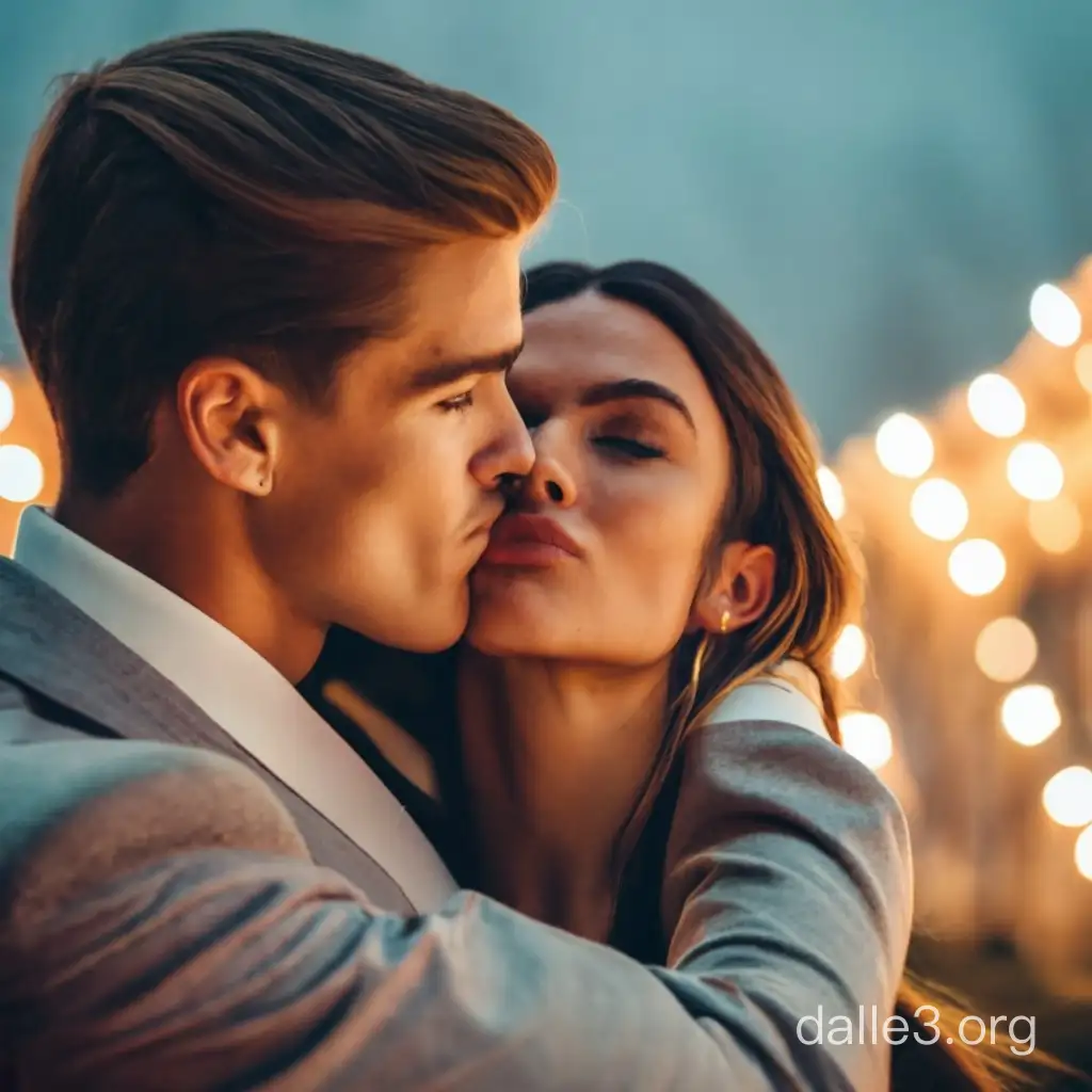 Olivia Rodrigo kissing her boyfriend in the lips. Holding Each Other in Hug Arms. Winter Cold Day. In The Gala Oscar Party, Holofotes Lights Around Them. With Her Boyfriend Old 80's Pierce Brosnan By Her Side. Kissing Her Mouth. Polaroid Vintage Old Polaroid Photo Love. Detailled Face and Photo Detaills