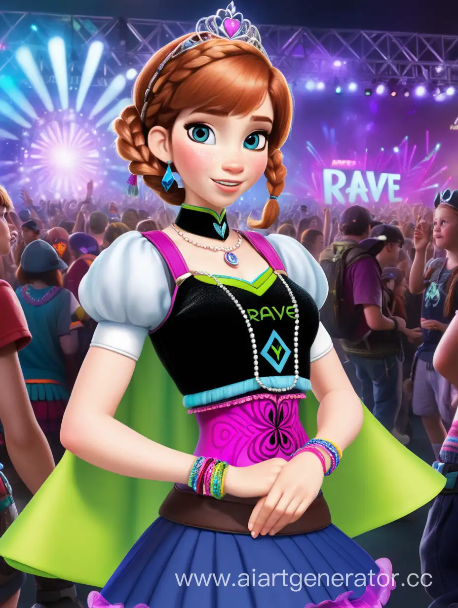 Princess anna attends a rave. She is wearing a rave costume.
