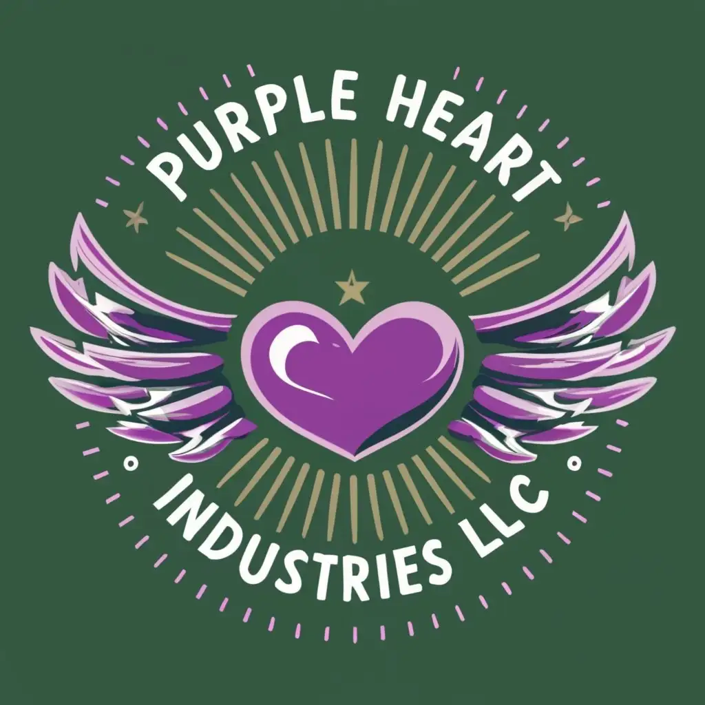 logo, heart with wings, with the text "Purple Heart Industries LLC", typography, be used in Entertainment industry