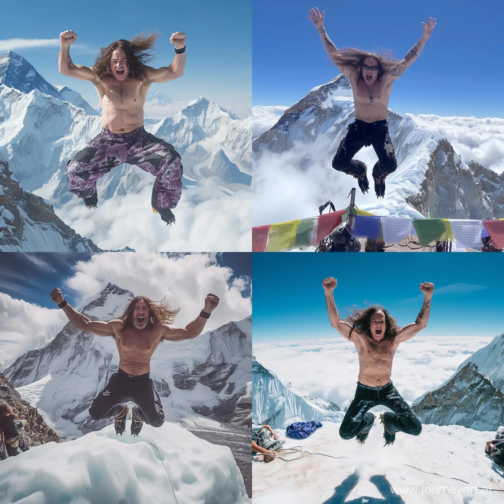 Ozzy Osbourne sin camiseta saltando en la cima del Everest 