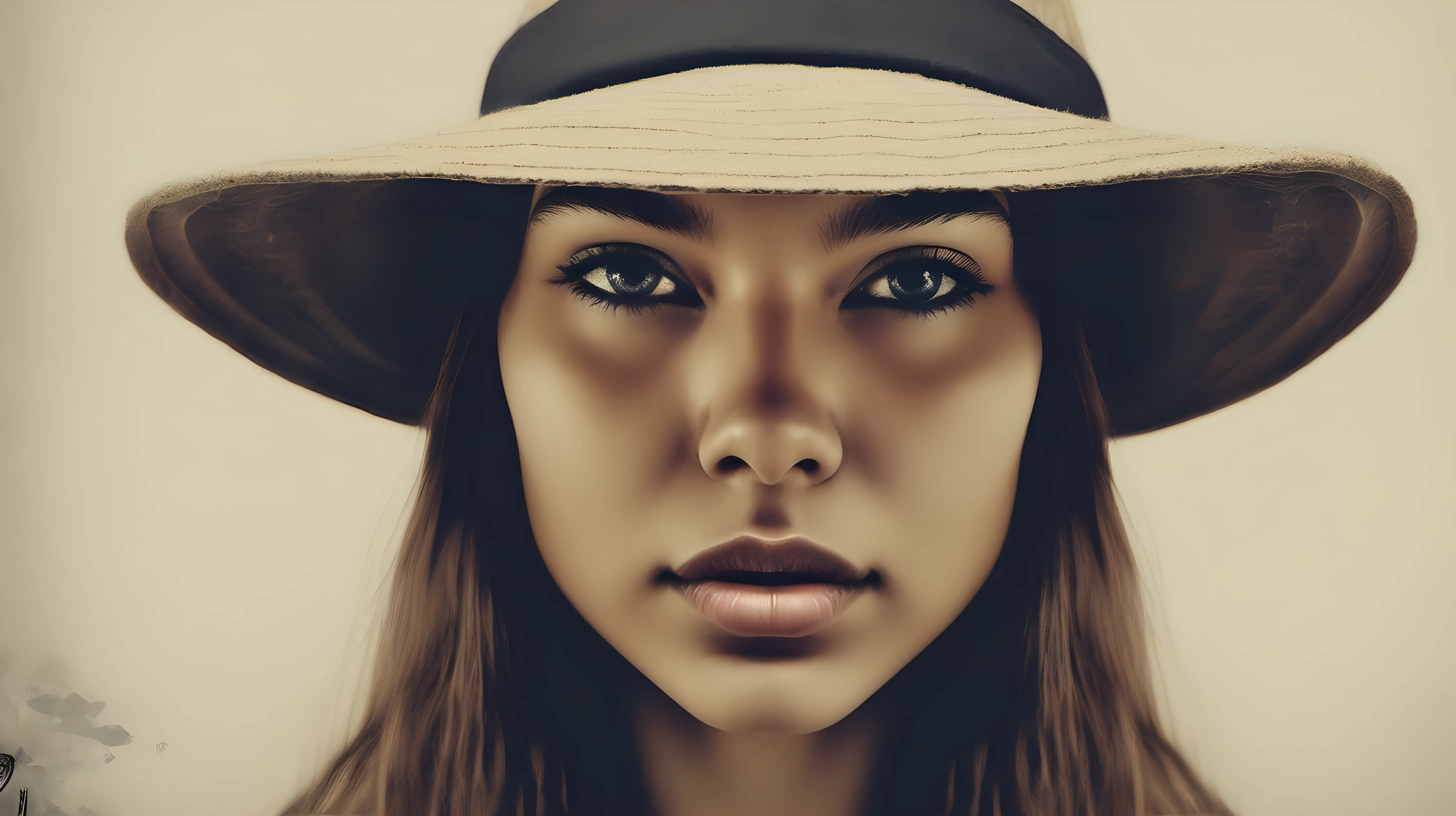 Contemporary Art Young Woman with Stylish Hat
