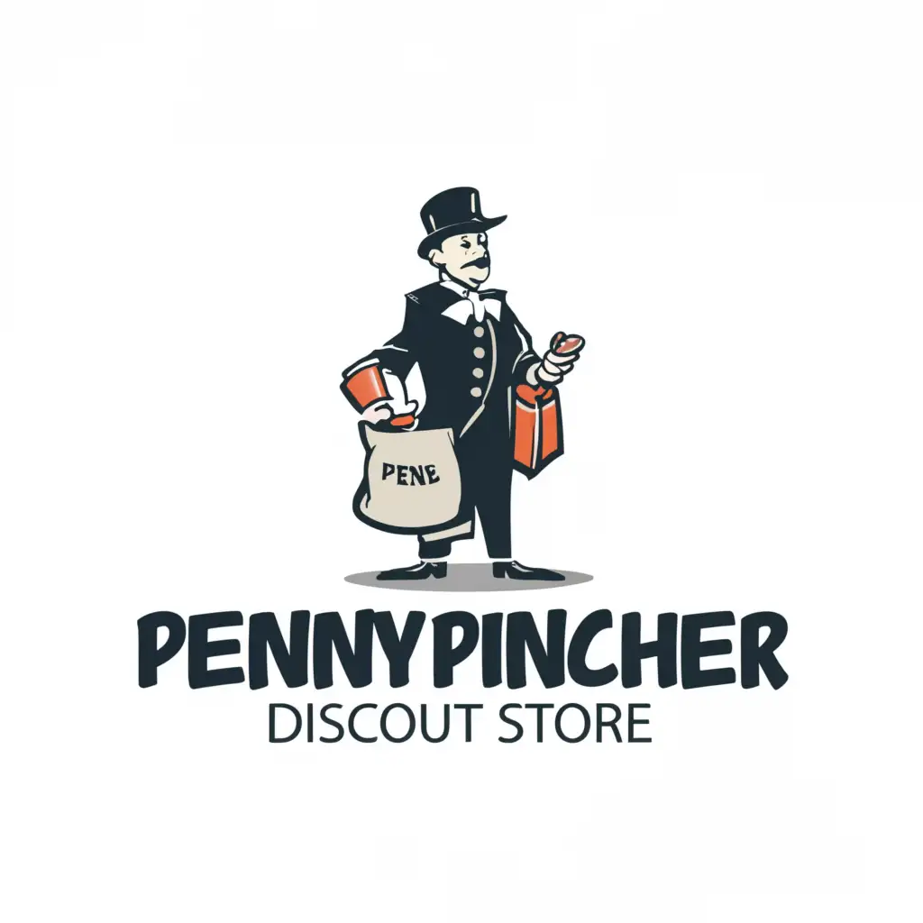 a logo design, with the text "Penny pincher discount store", main symbol: man with dolar, Moderate, be used in Finance industry, clear background