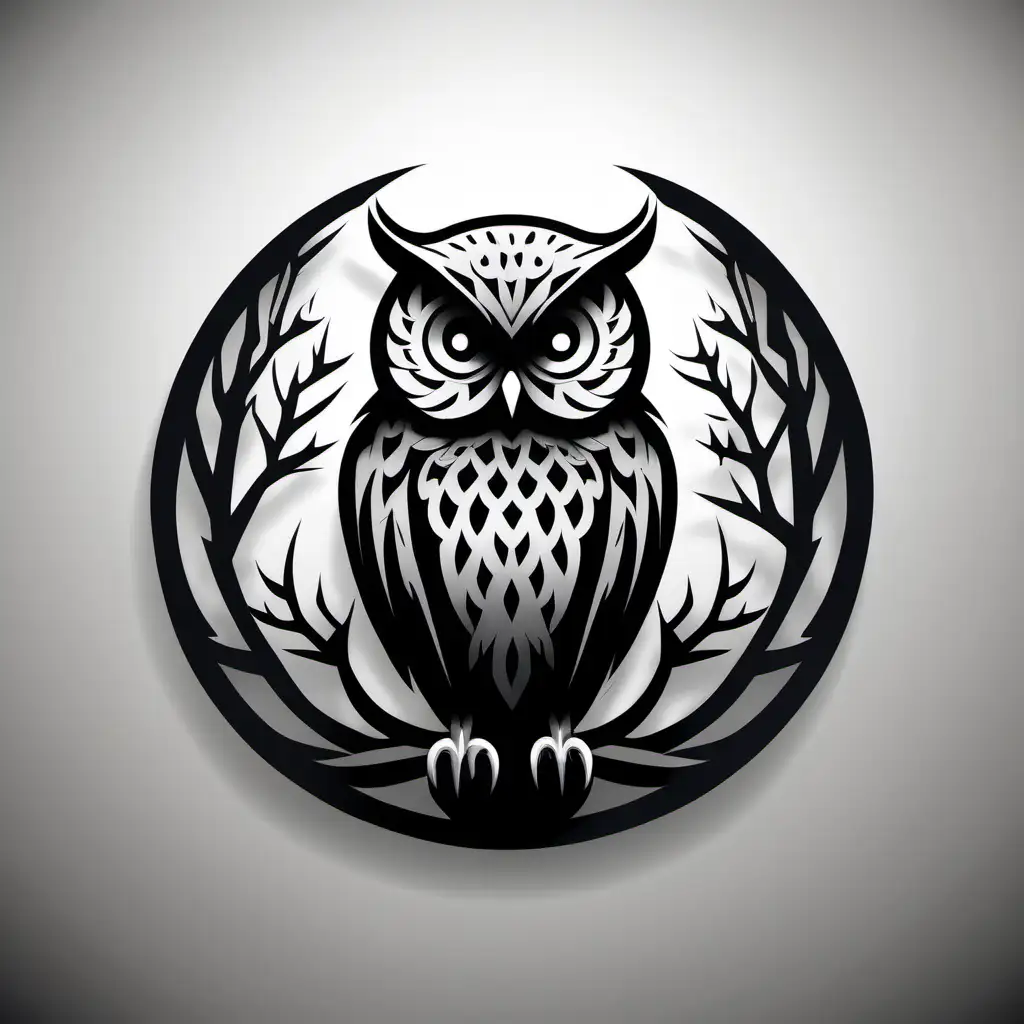 Majestic Steel Owl Sculpture Striking Black and White Vector Art