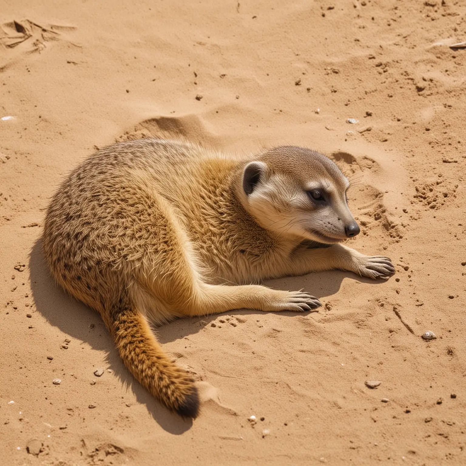 meerkat sleeping on a sunny beach in laos