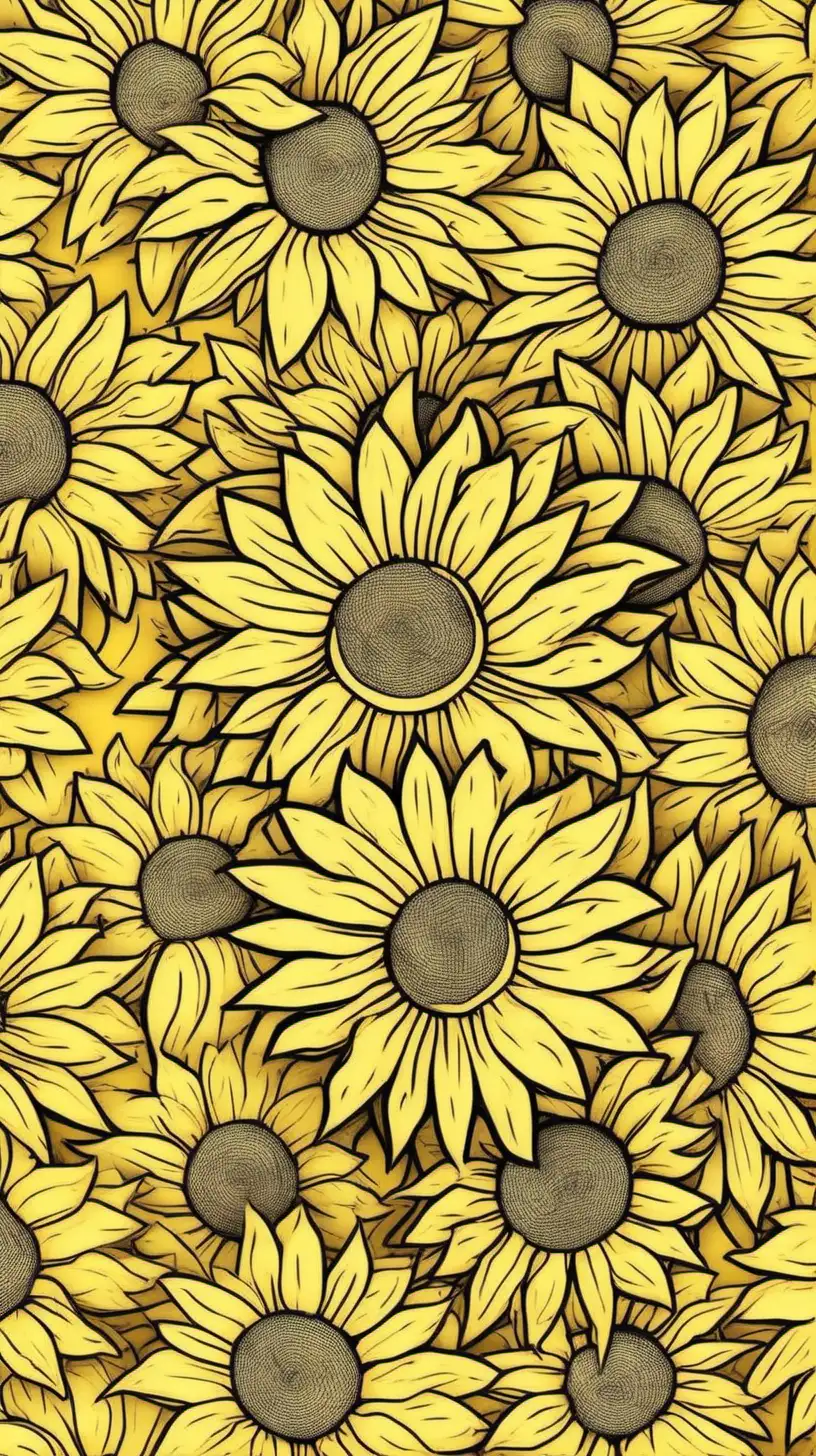 create an ongoing pattern of tiny abstract cartoon sunflower doodle with a pale yellow background