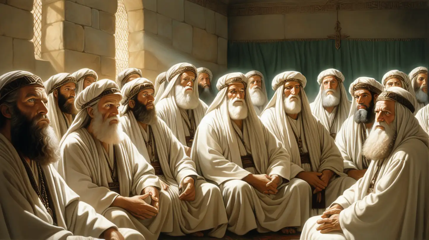 Hebrew Men in Prayer Biblical Era Scene with Raised Hands