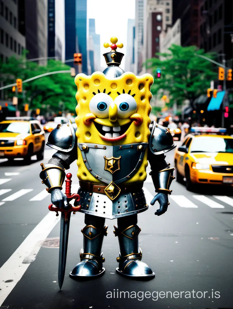 SpongeBob-SquarePants-in-Knight-Armor-Patrols-New-York-City-Streets