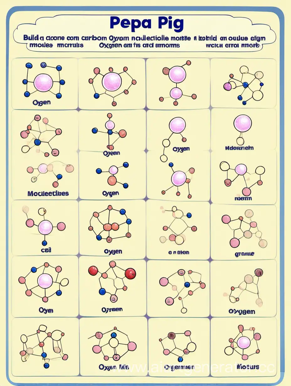 Pepa pig build of molecules, carbon molecules, oxygen and various atoms