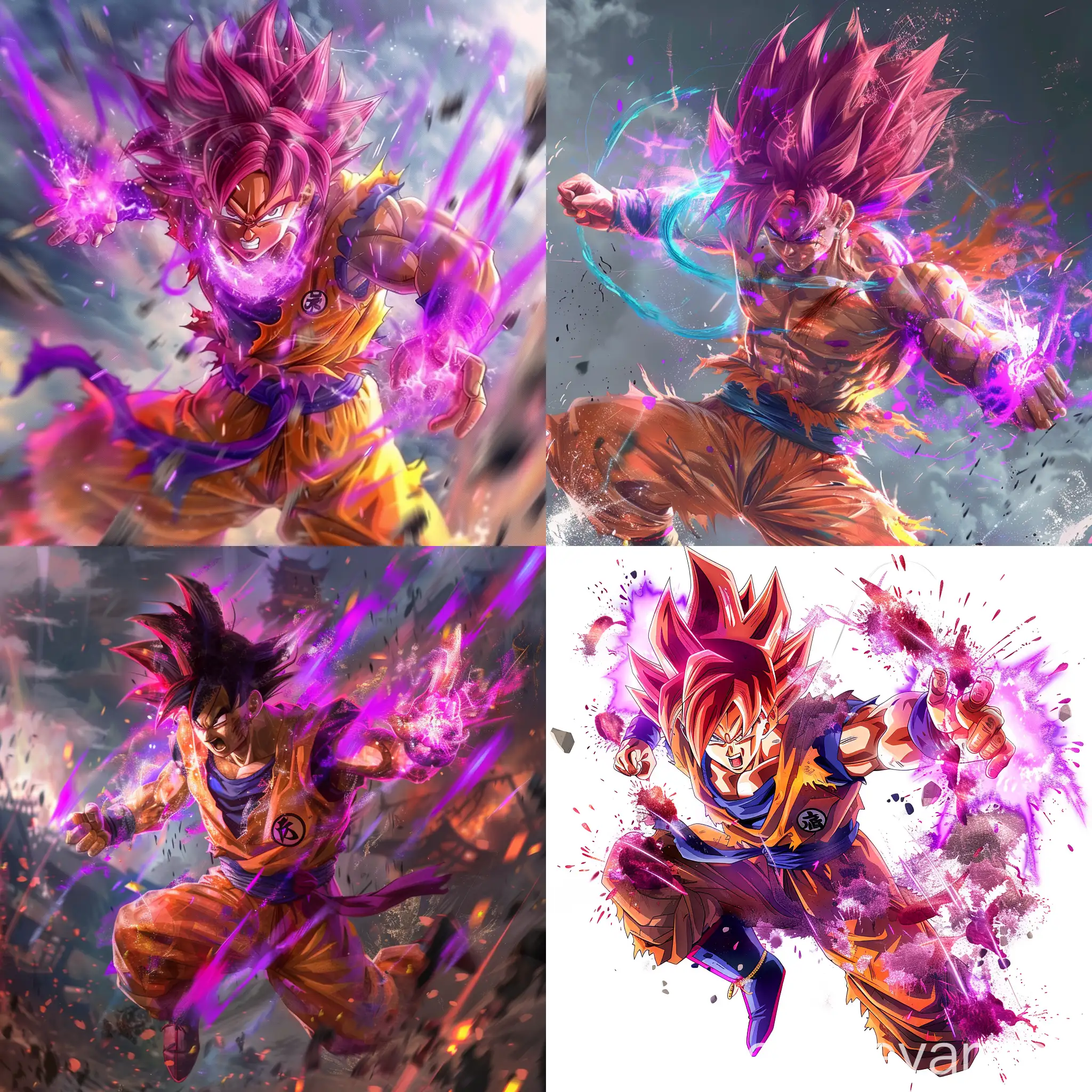 Dragon Ball anime character Goku as a Indian men, with same hair, with Super sayian god form, purple and other colorful aura, dynamic action pose, hyper-realistic 