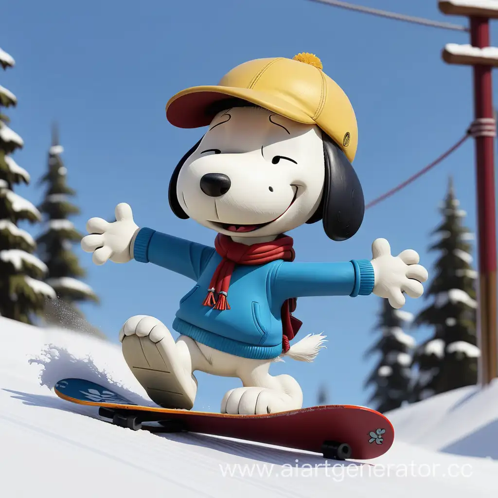 Snoopy snowboarding