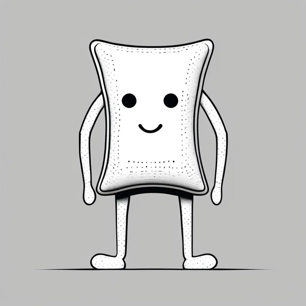 pillow man with legs, line art, flat design, simple, high contrast, black and white --no background texture gradient gray