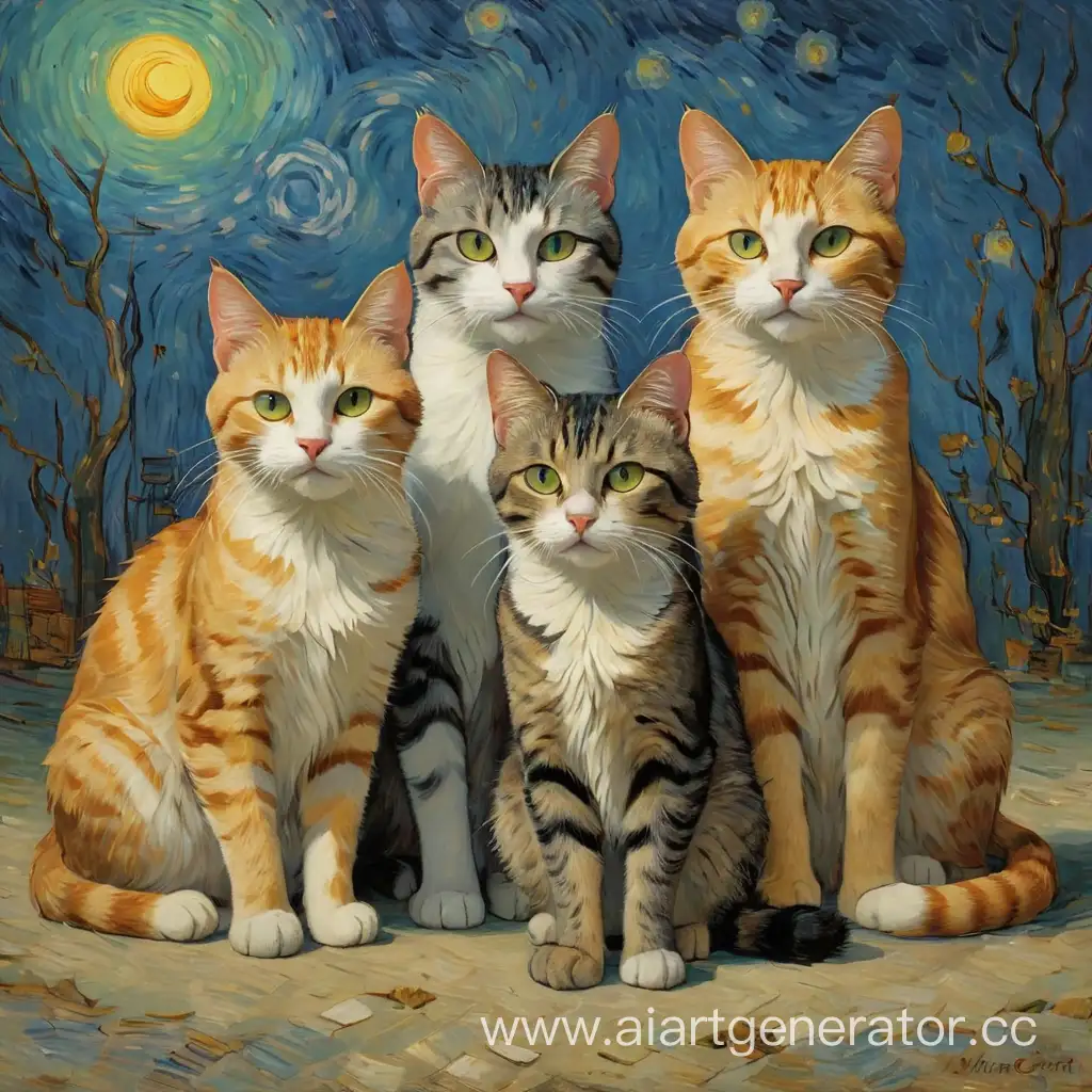 Tricolored-Cats-in-a-Van-GoghInspired-Garden