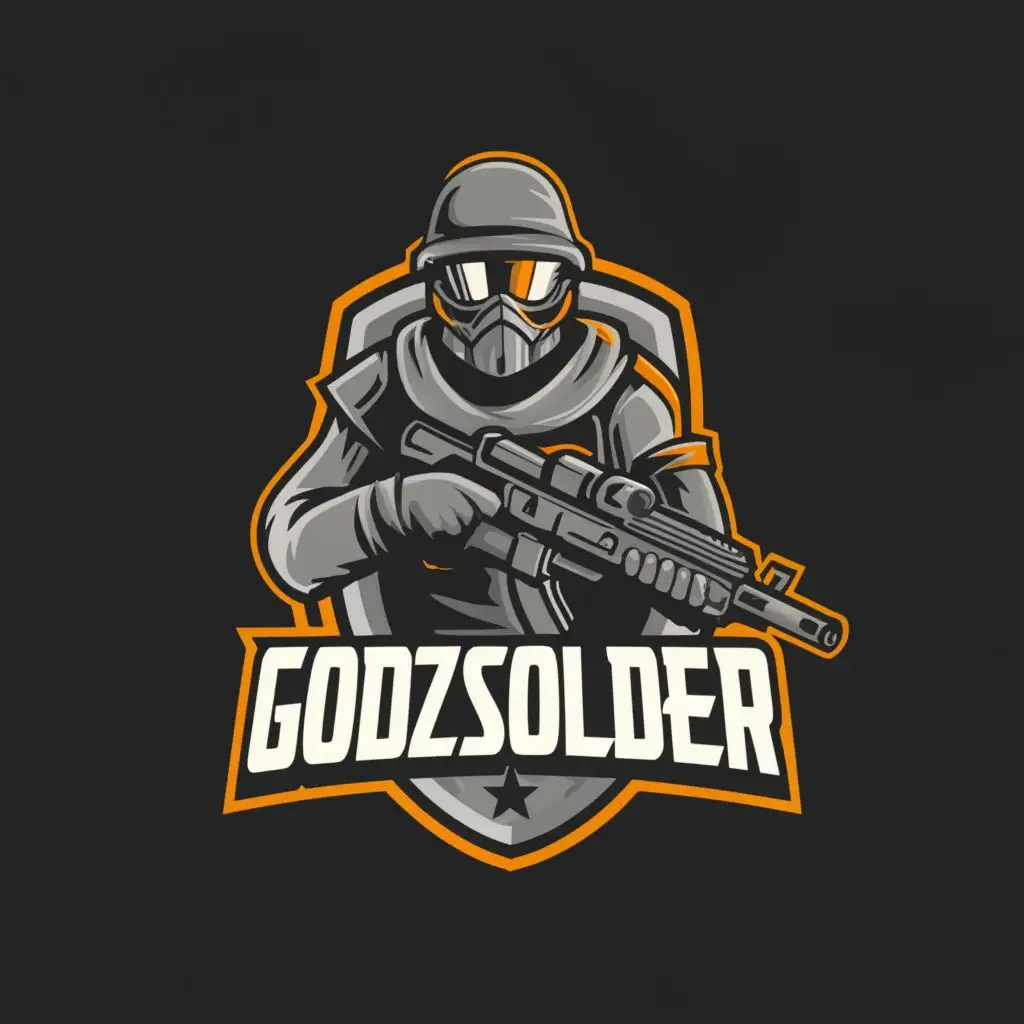 a logo design,with the text "GodzSoldier", main symbol:solder with gun with text that shows GodzSoldier,Moderate,clear background