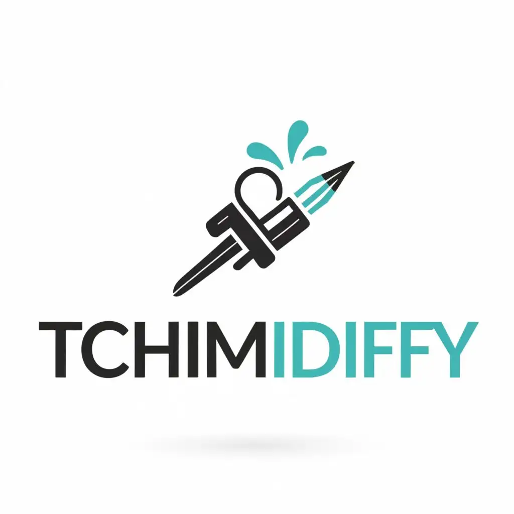 logo, I have a pen flying, with the text "Tchimdify", typography, be used in Technology industry