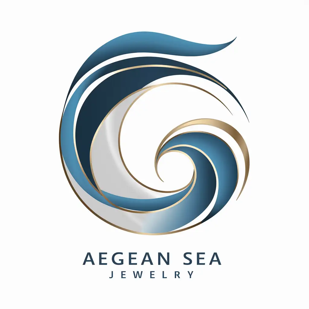 Logo with blue white and gold colors representing the Aegean Sea for a jewellery brand.