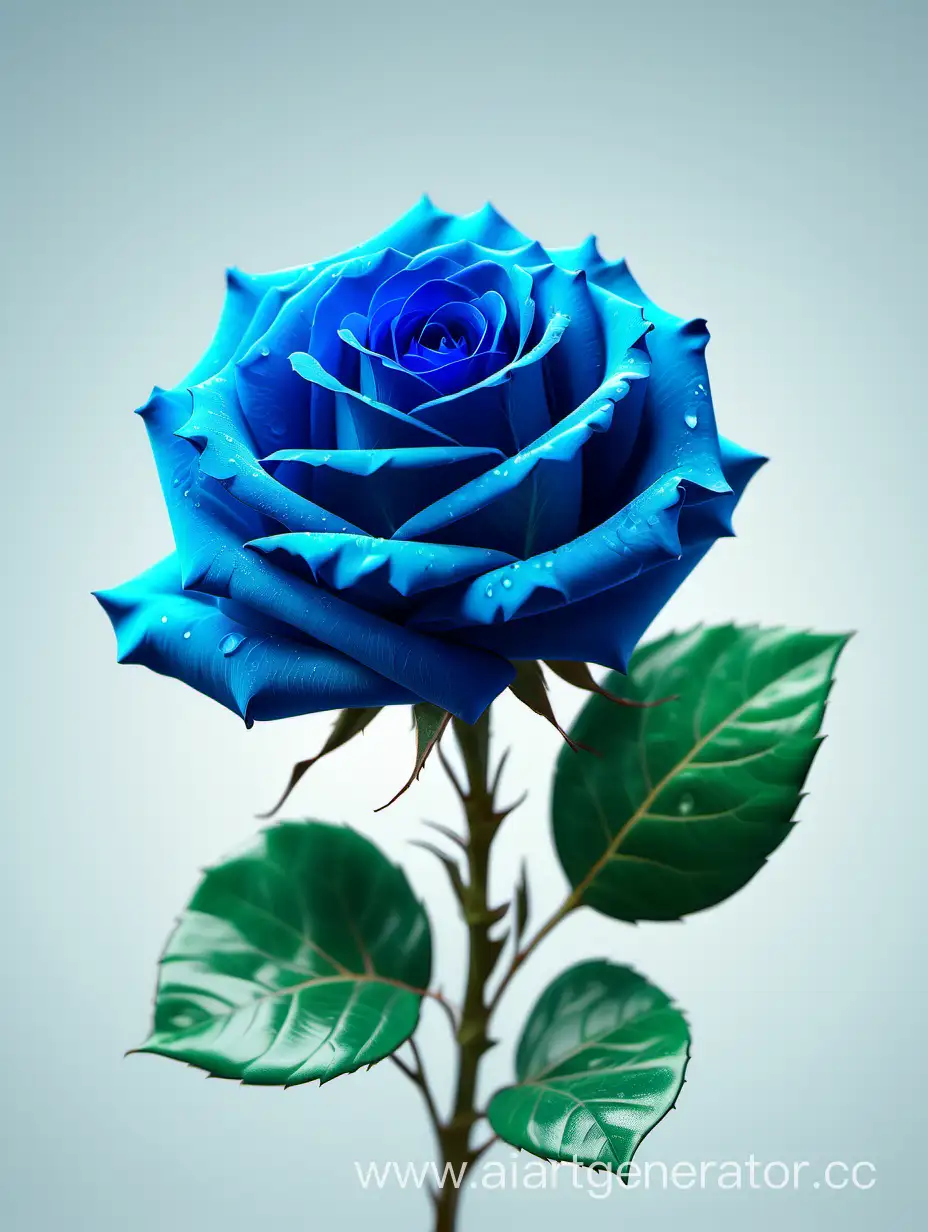Blue Rose 8k hd with fresh lush green leaves on pure light  background