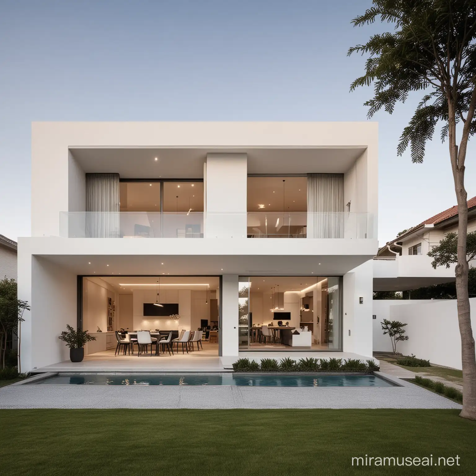 minimalism  beautiful HOUSE atmosphore with house and family living there EXTERIOR DESIGN
