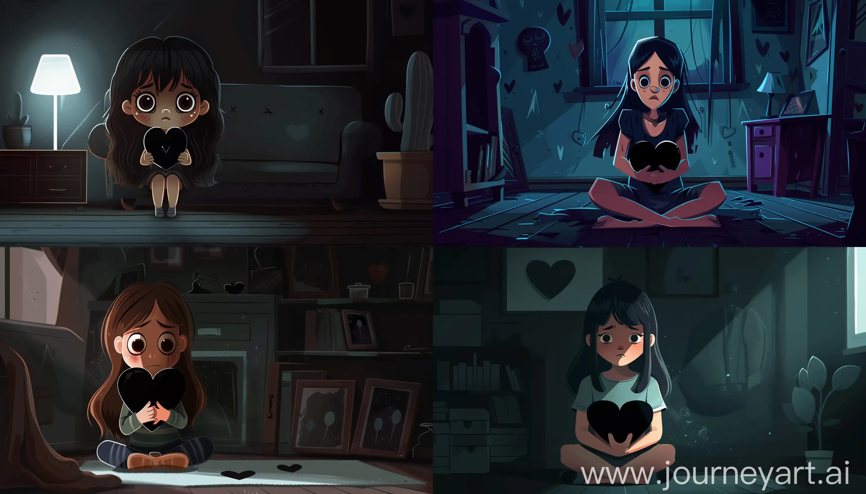 Dark-Cartoon-Horror-Sad-Girl-with-Black-Heart-in-Dimly-Lit-Room