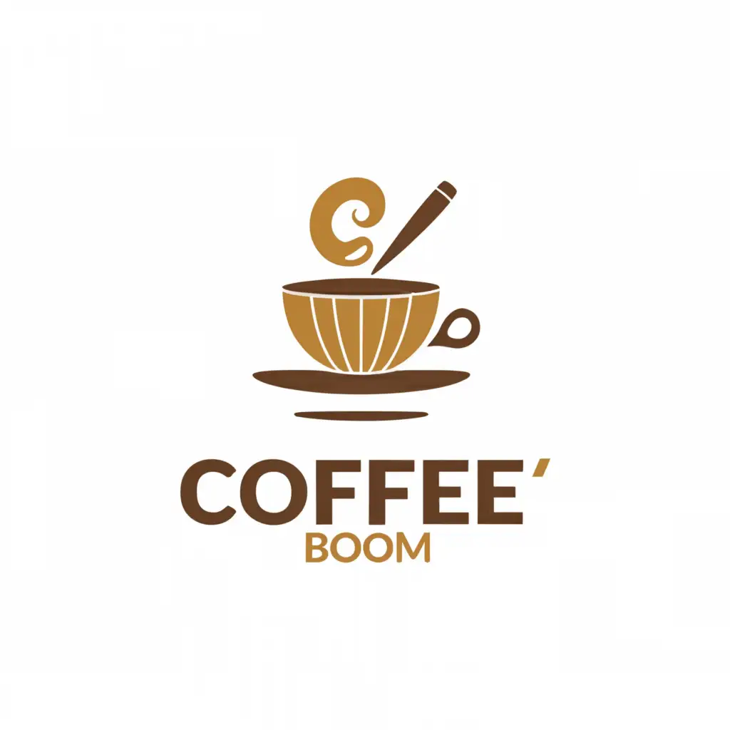 LOGO-Design-For-Coffee-Boom-A-Blend-of-Coffee-Cup-and-Pen-Cap-in-Earthy-Tones