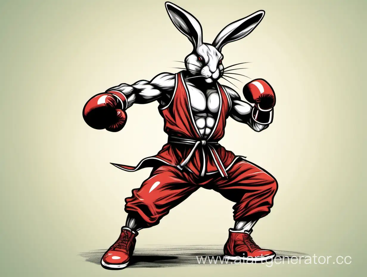 anthropomorphic rabbit kickboxing fighter in full growth