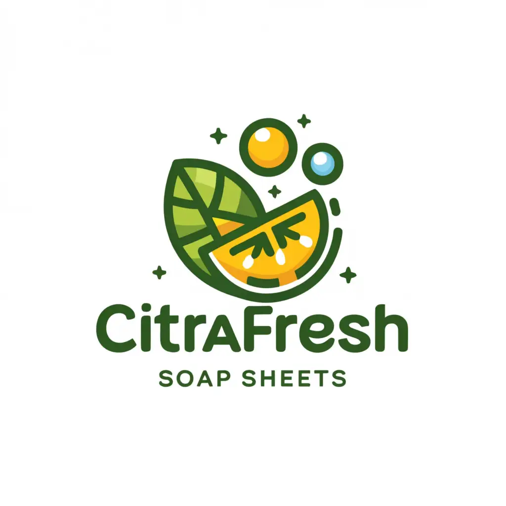 a logo design,with the text "CitraFresh Soap Sheets", main symbol:Calamansi/ soap sheets/ bubbles,complex,clear background