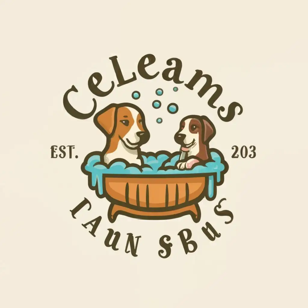 a logo design,with the text "clean paws", main symbol:old dog and puppy in bubble bath, sparkling, more bubbles,,Moderate,be used in Animals Pets industry,clear background