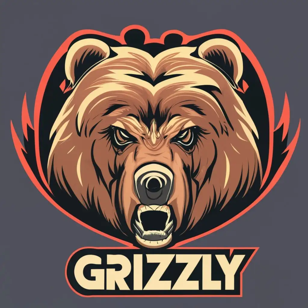 logo, Aggressive grizzly bear, on a black and red background, with the text "Grizzly", typography, be used in Animals Pets industry