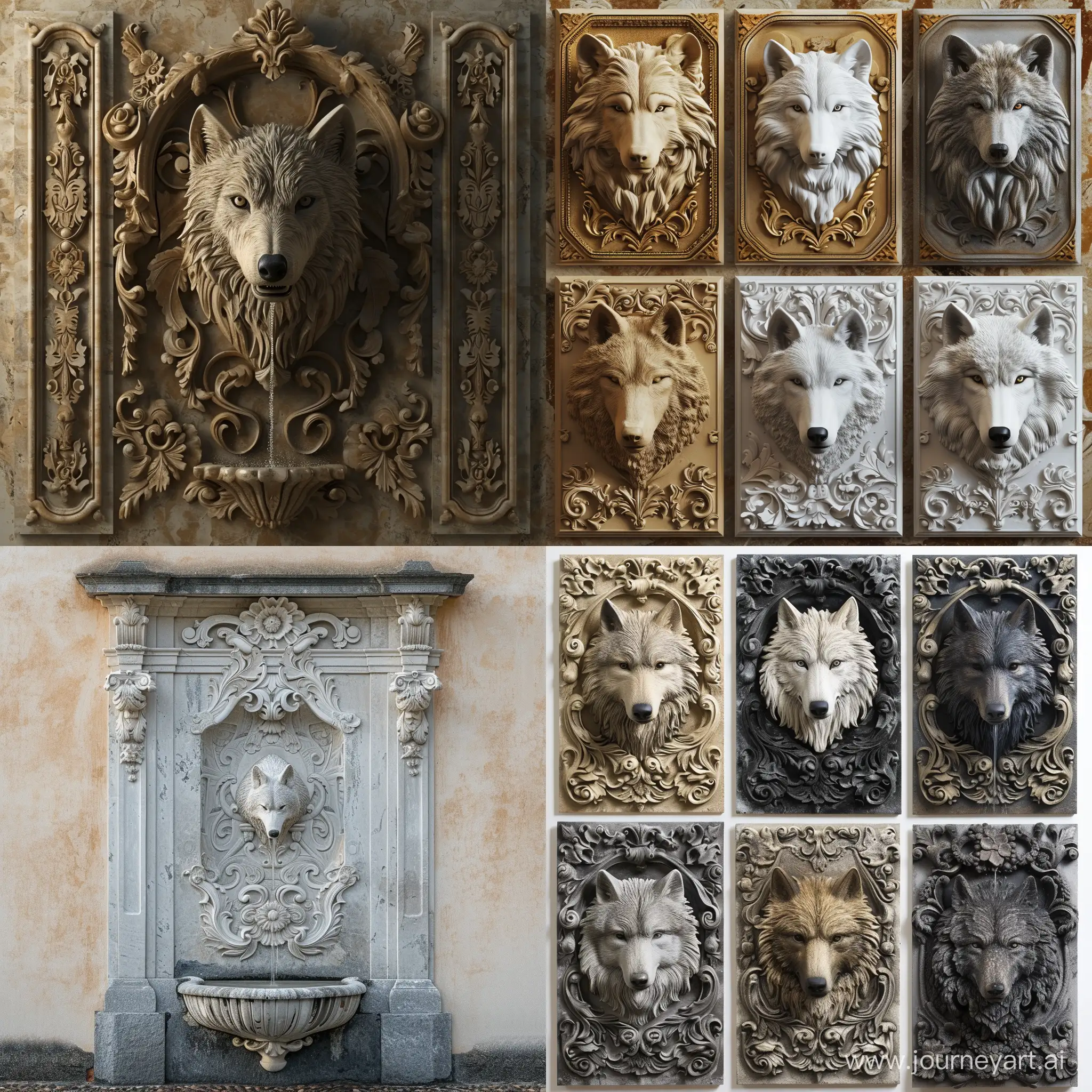 6 farklı vasyasyon kurt ve barok desenli duvar çeşmesi