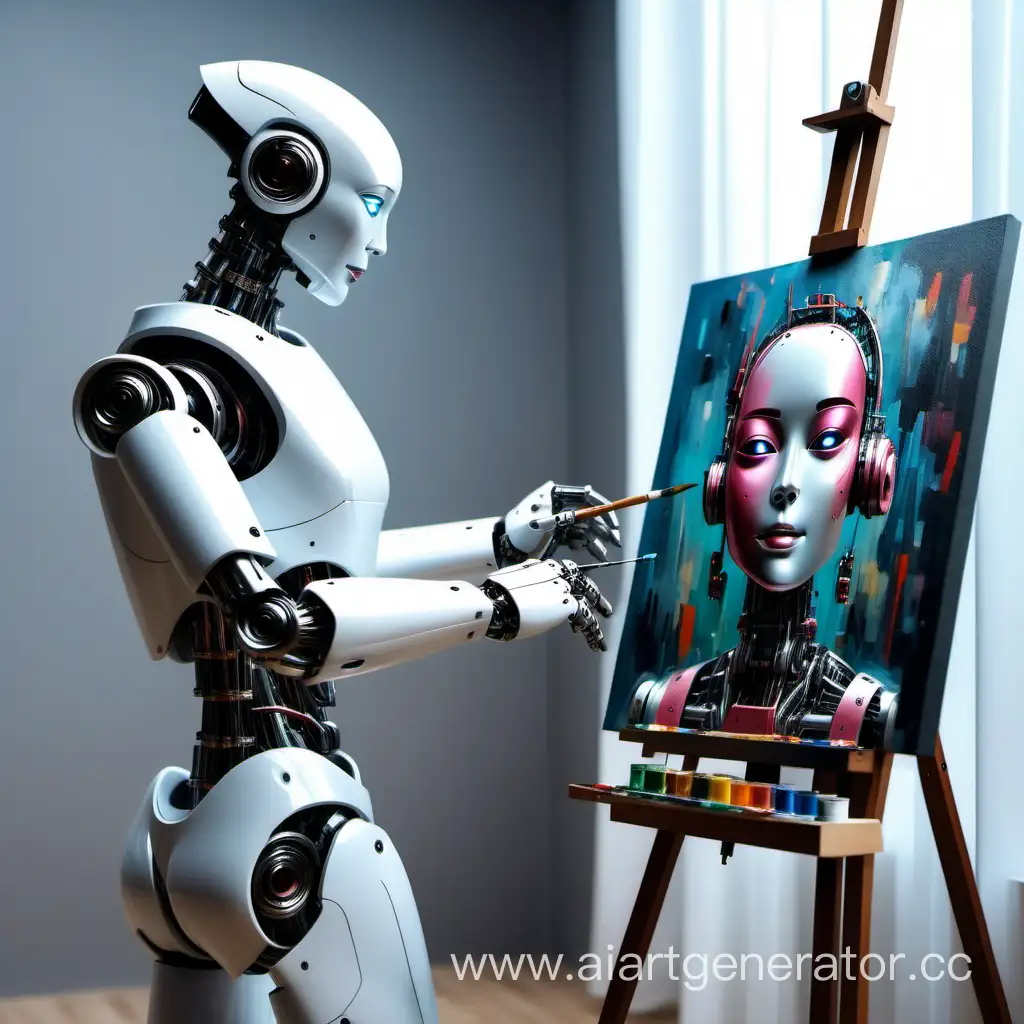 робот с искусственным интеллектом рисует картину