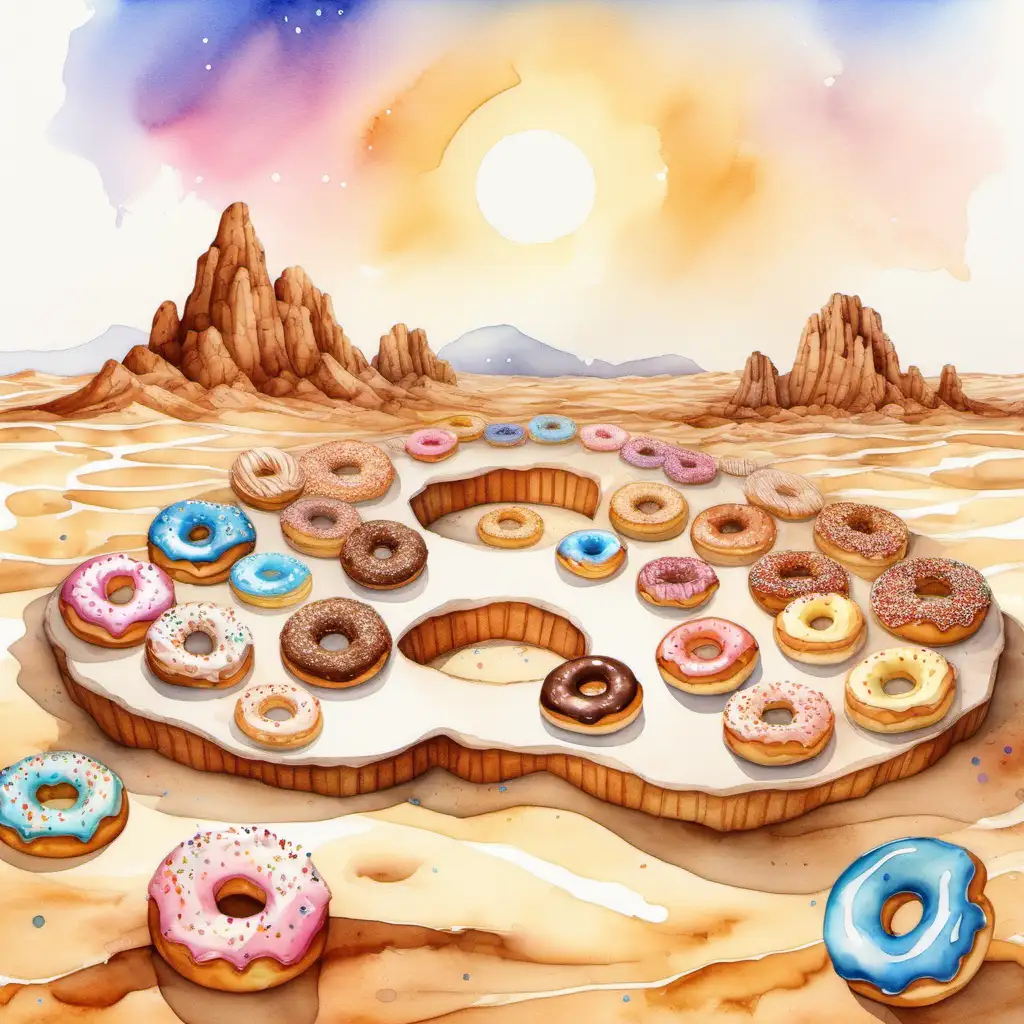 Delicious Desert Landscape Watercolor Platform with Sprinkle and Donut Dunes