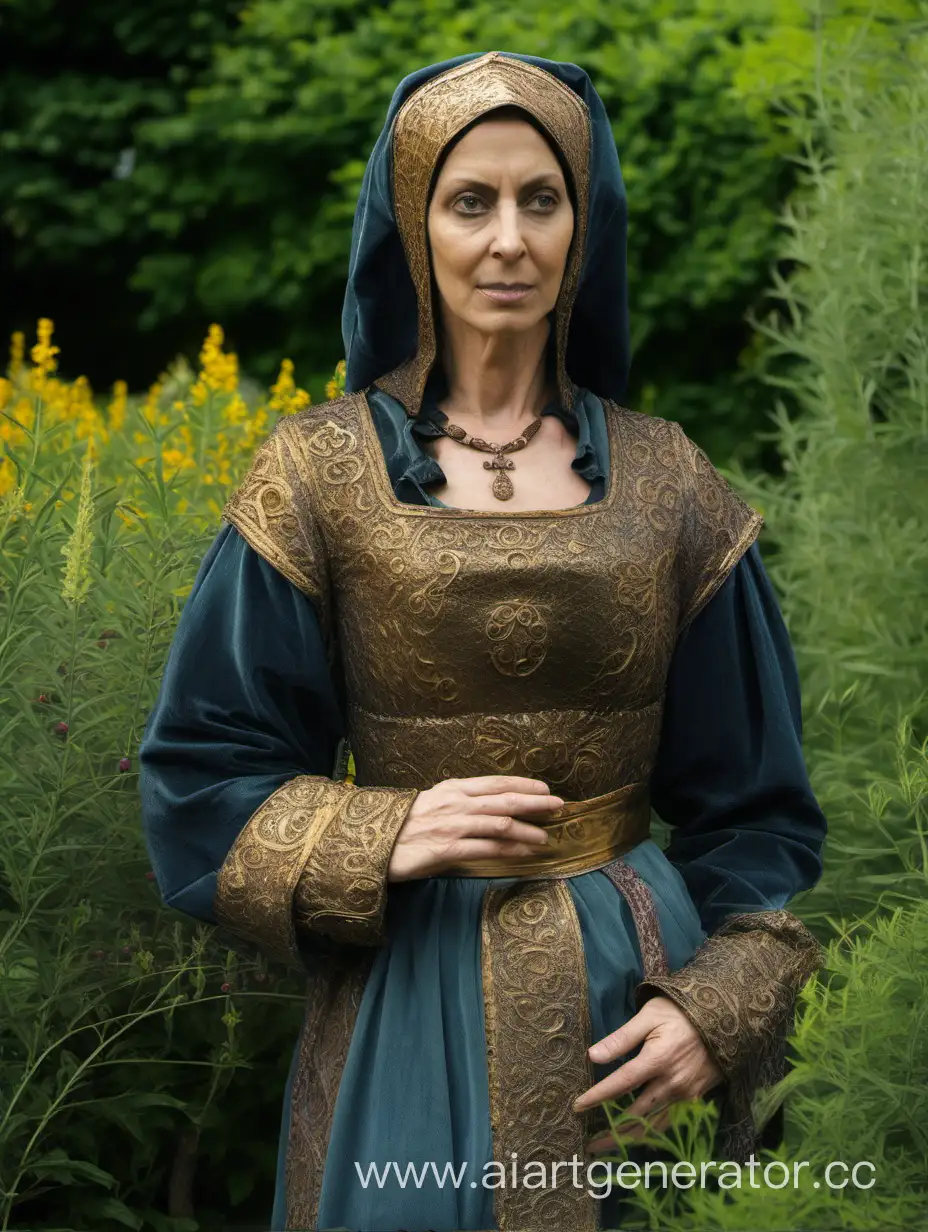 средневековая византийская женщина 43 лет в саду