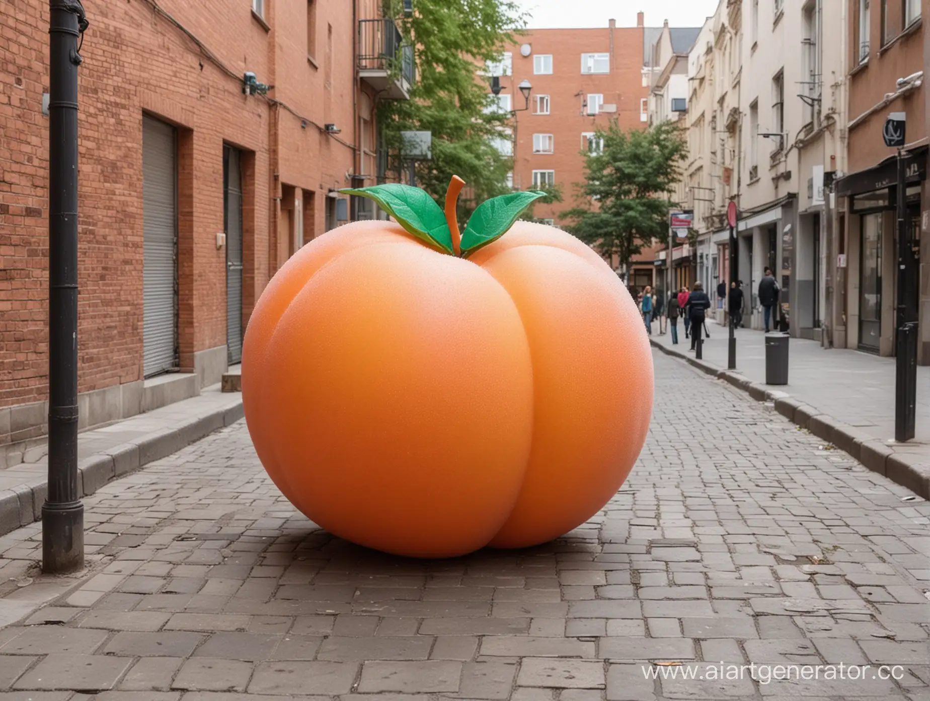 Giant-Plastic-Peach-Installation-on-Urban-Street