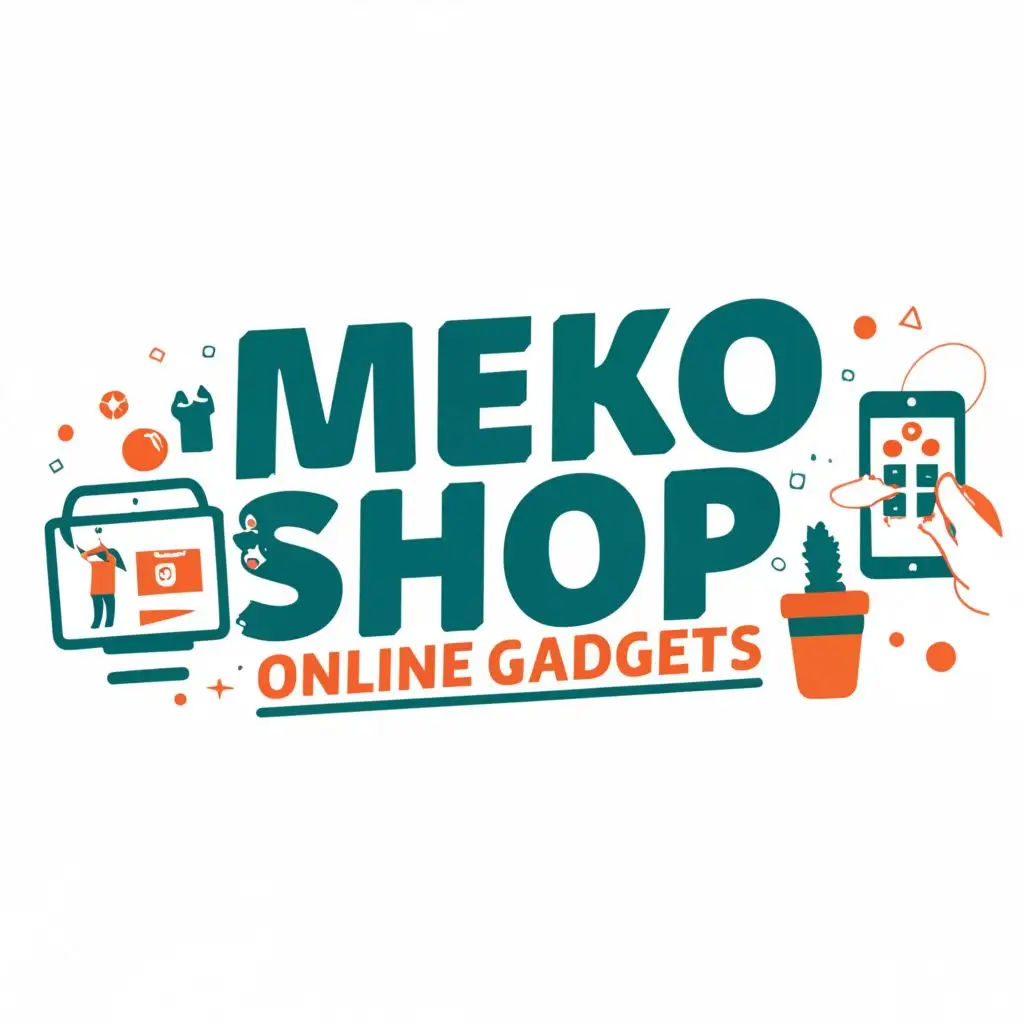 logo, Meko Shop, with the text "Meko Shop
Online Gadgets", typography