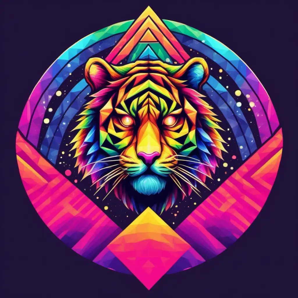 Colorful Geometric Tokyo Tiger Psychedelic Logo