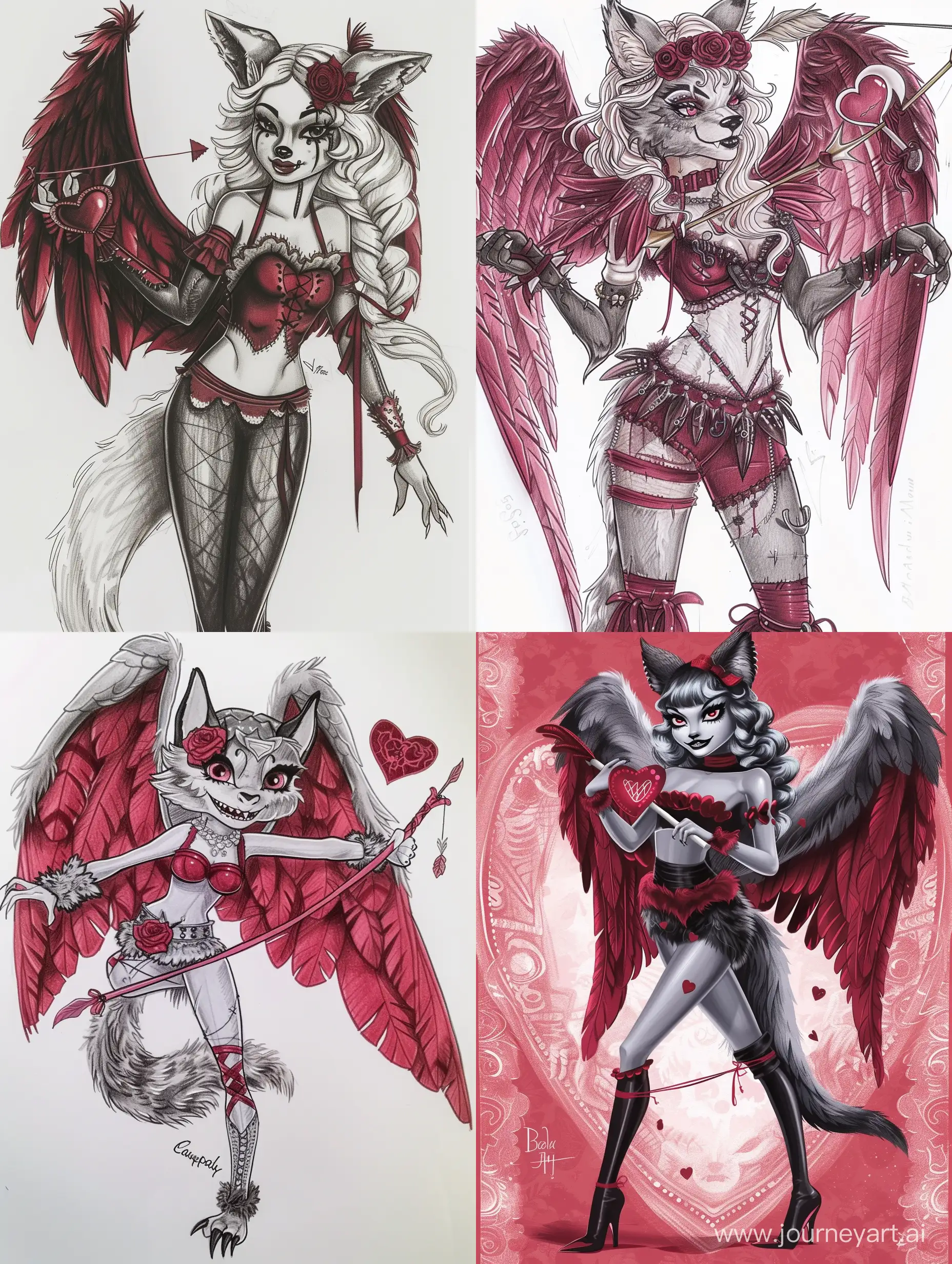 Clawdeen Wolf as a Valentine's Day monster, detailed, doll concept, concept, draw, Monster High style and visual, cupid