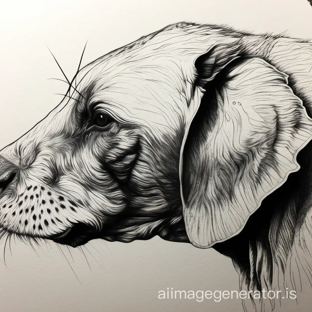 Create a detailed study of an animal using linework and cross-hatching techniques to capture texture and form