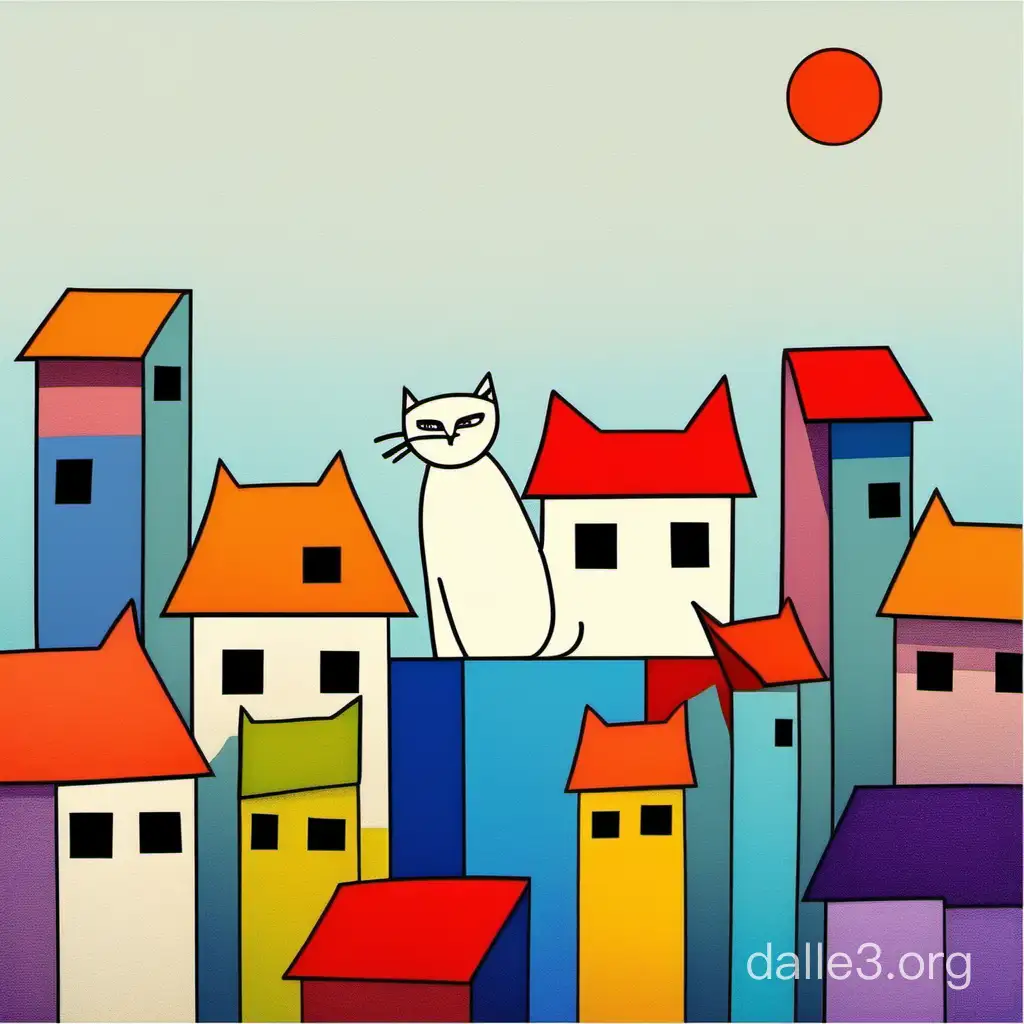 кот на крышах multicolored drawing minimalism suprematism naive