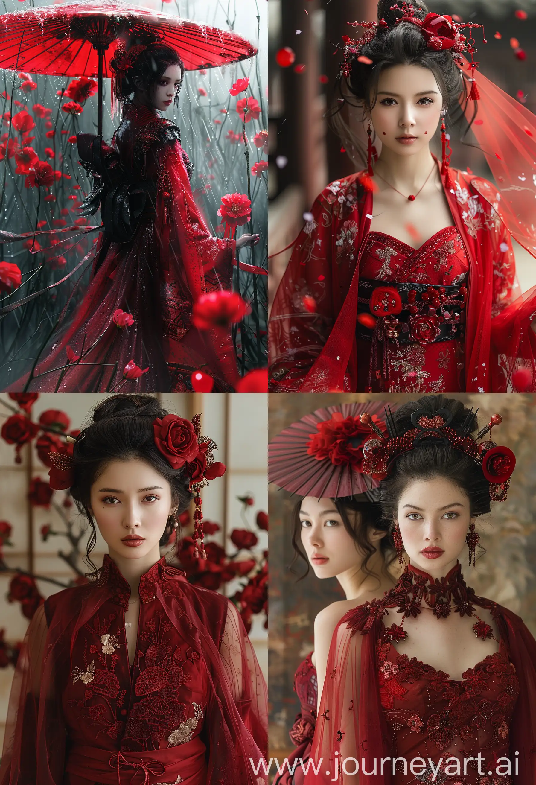 raiden shogun with a pure red wedding dress --s 750 --ar 13:19