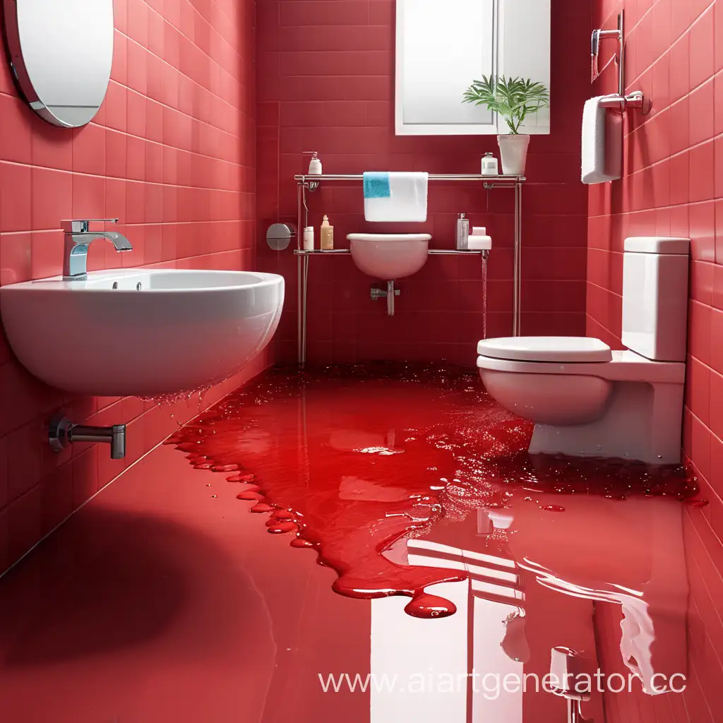 Vibrant-Red-Paint-Spill-in-Contemporary-Bathroom