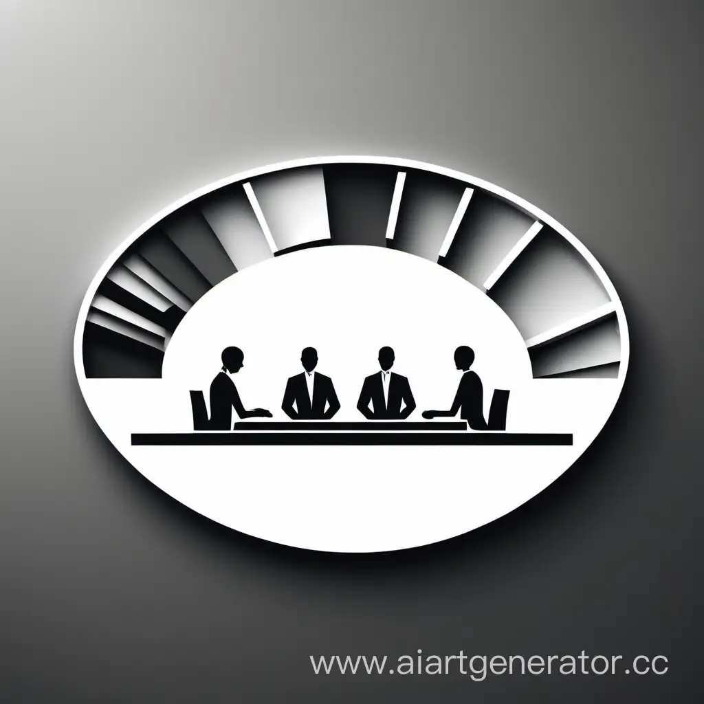 логотип,совет специалистов.без деталей,абстракция,пять челек сидят за столом, черно-белое изображение