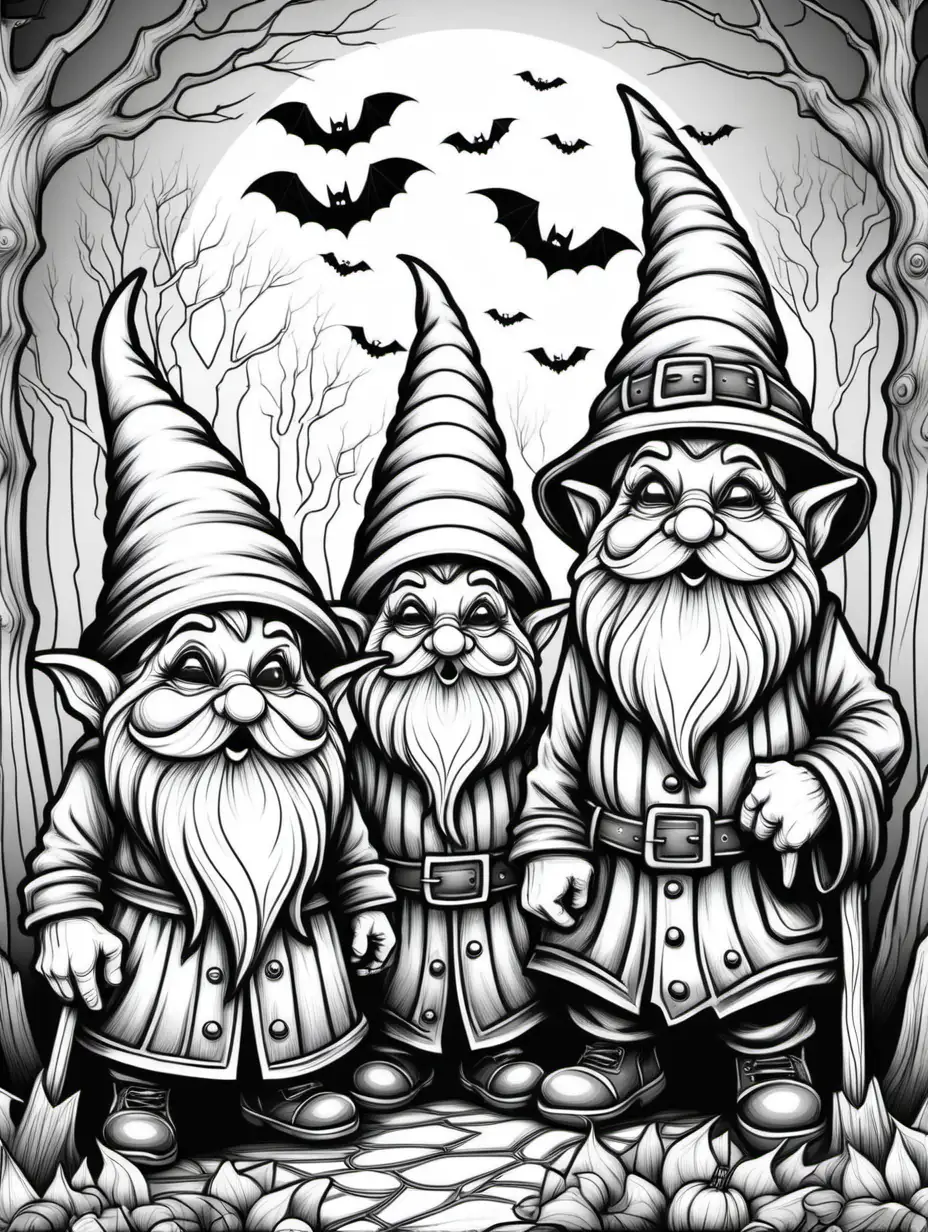 Spooky Halloween Gnomes Adult Coloring Page