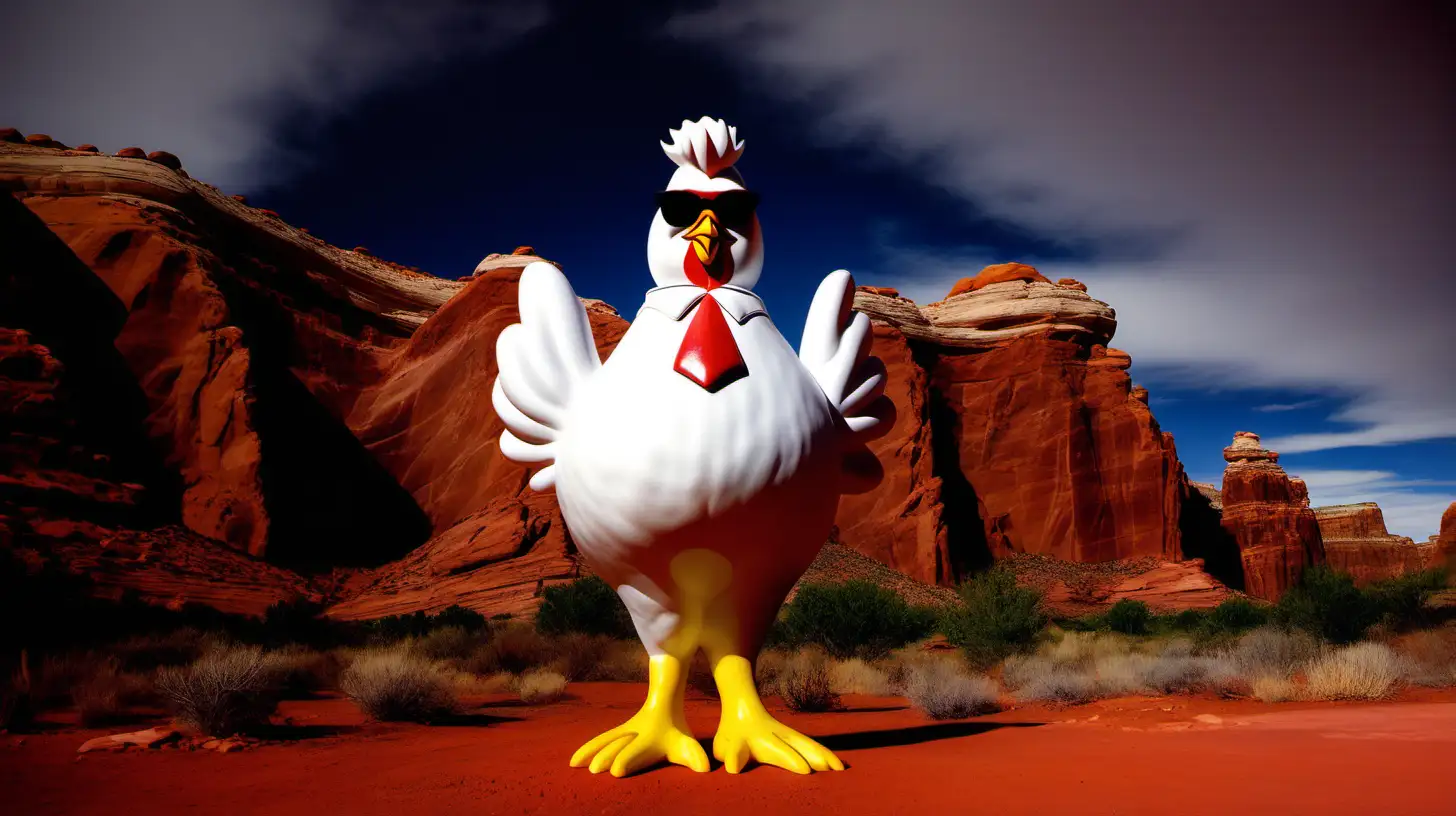 Colonel Sanders Chicken Portrait in Red Rock Landscape Moab Utah